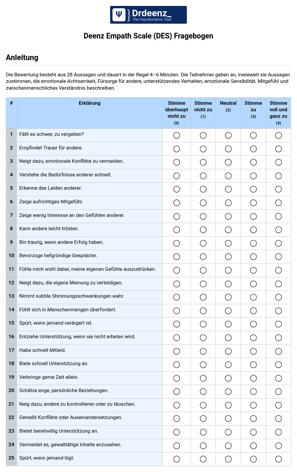 Deenz Empath Scale (DES) Fragebogen (PDF)