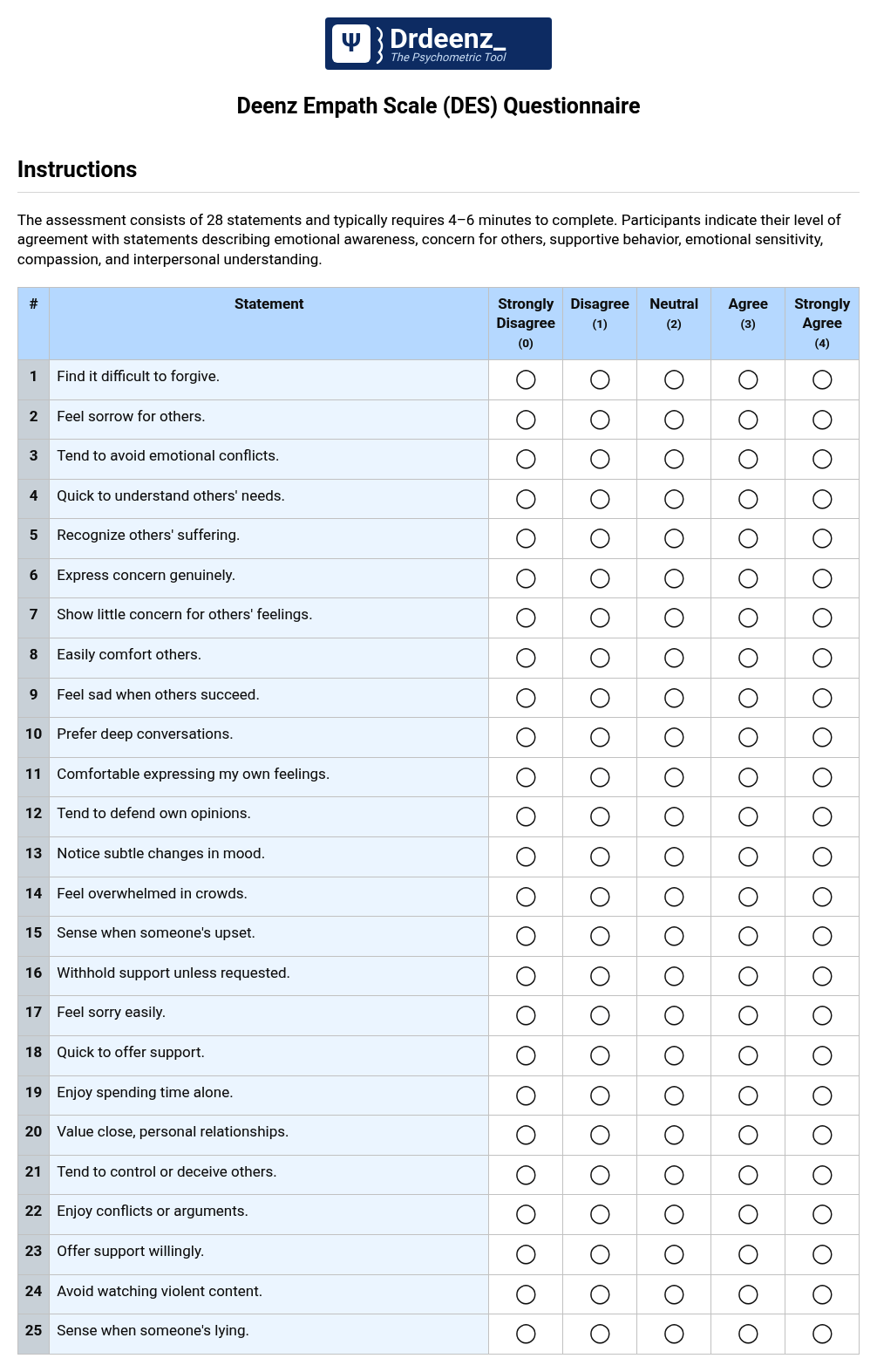 Deenz Empath Scale (DES) Questionnaire PDF