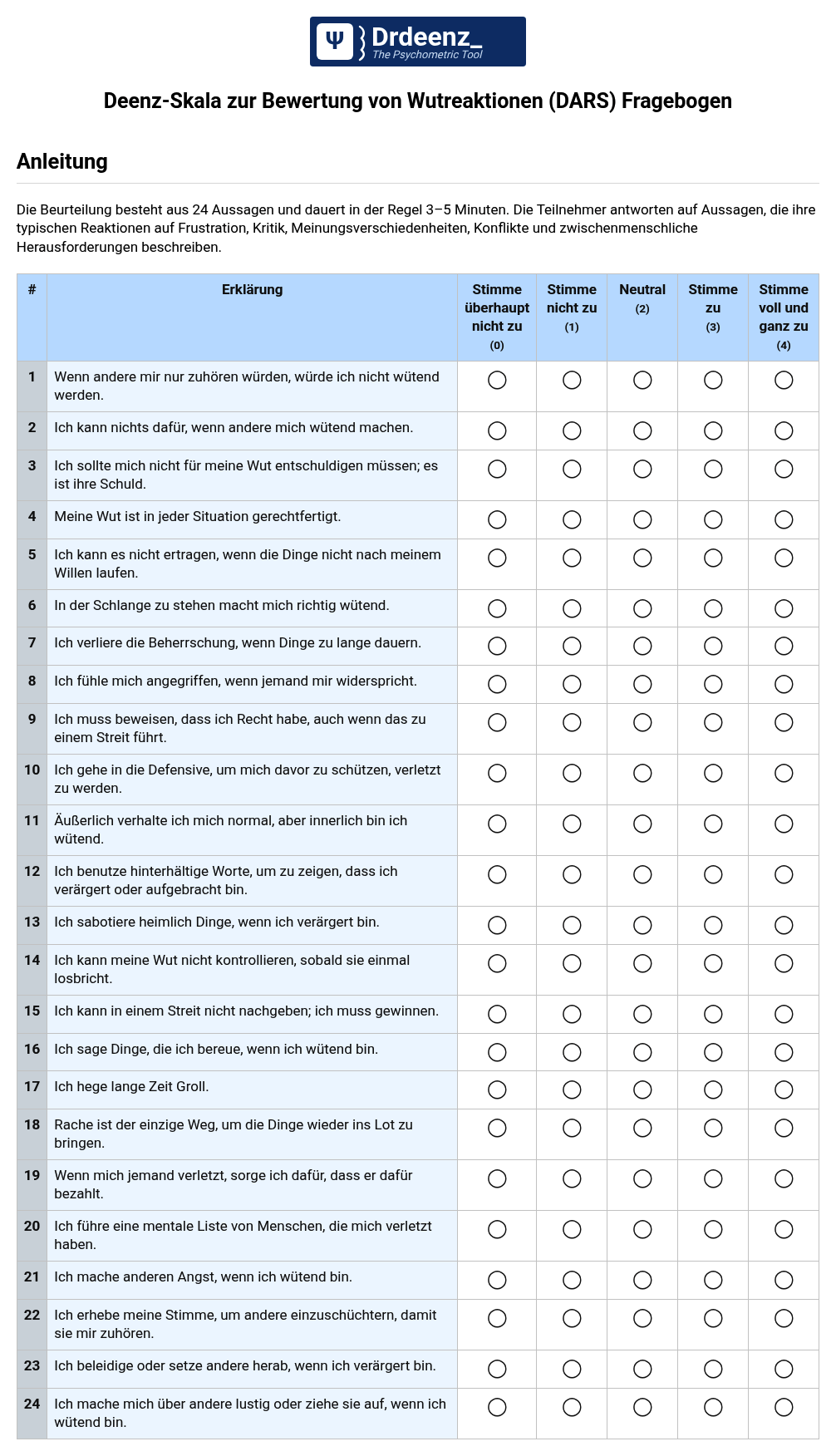 Deenz-Skala zur Bewertung von Wutreaktionen (DARS) Fragebogen (PDF)