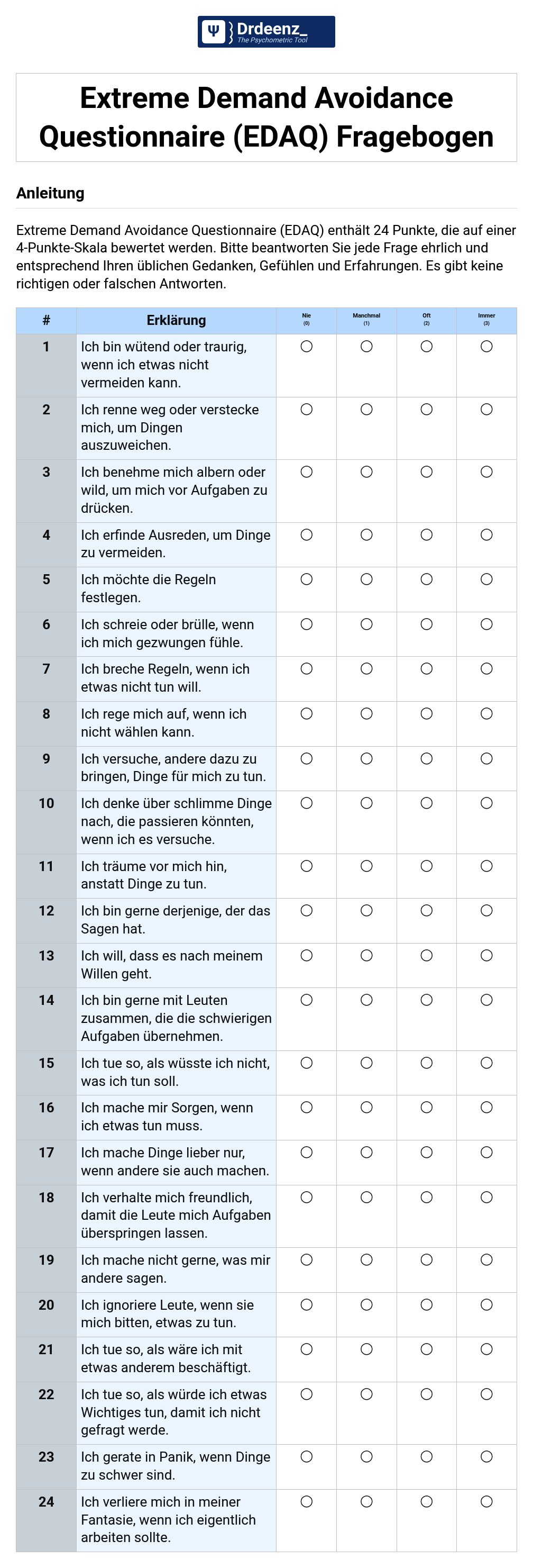 Extreme Demand Avoidance Questionnaire (EDAQ) Fragebogen (PDF)