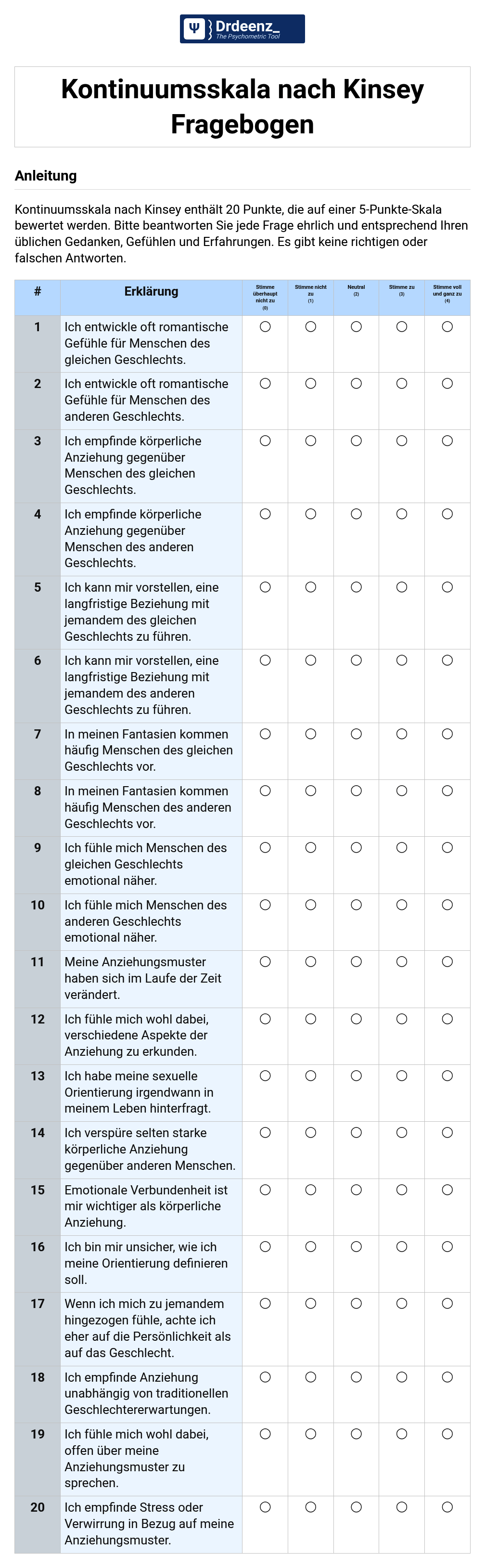 Kontinuumsskala nach Kinsey Fragebogen (PDF)
