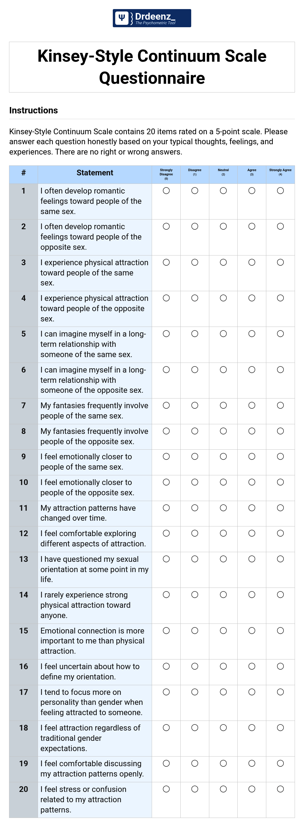 Kinsey-Style Continuum Scale Questionnaire PDF