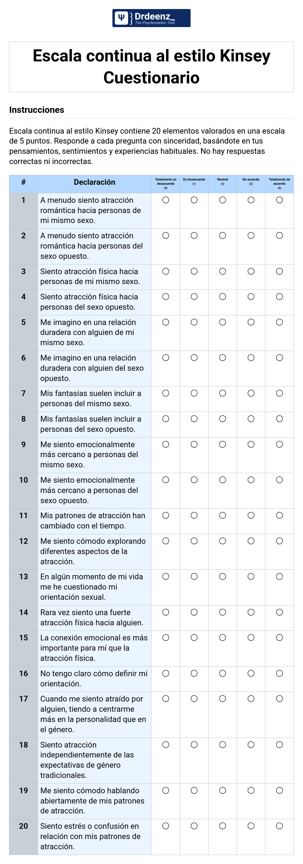 Escala continua al estilo Kinsey Cuestionario en PDF