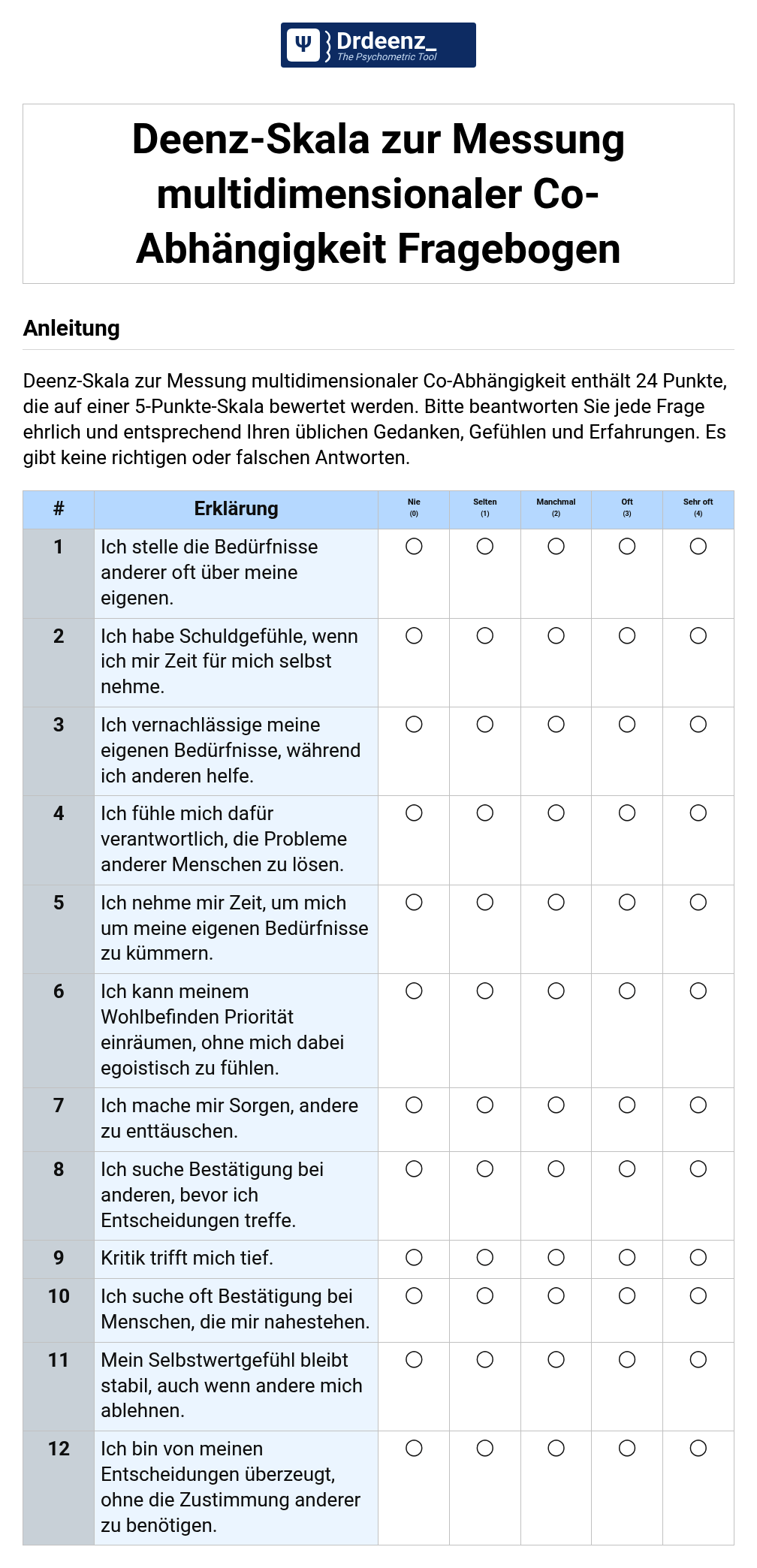Deenz-Skala zur Messung multidimensionaler Co-Abhängigkeit Fragebogen (PDF)