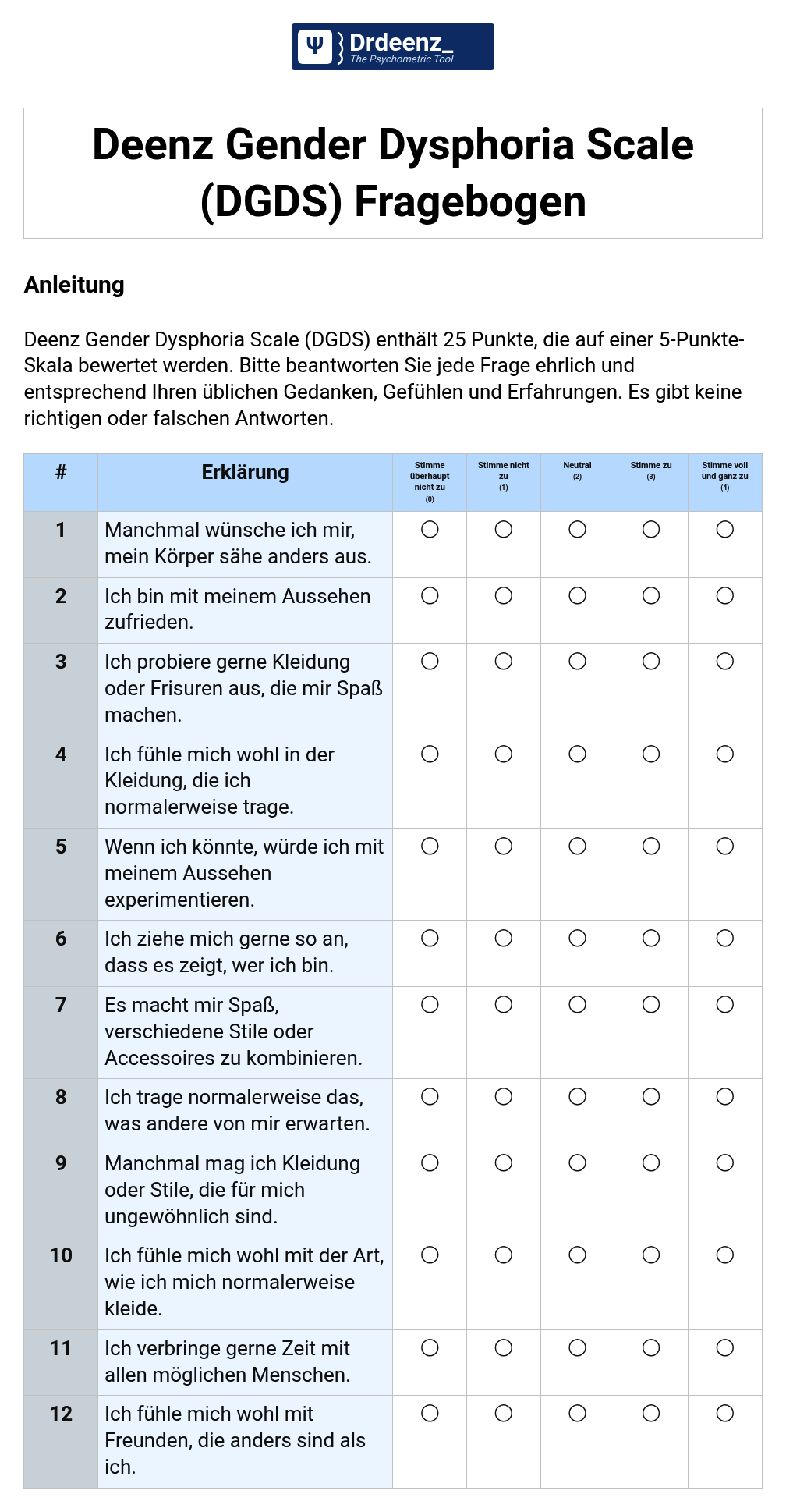 Deenz Gender Dysphoria Scale (DGDS) Fragebogen (PDF)